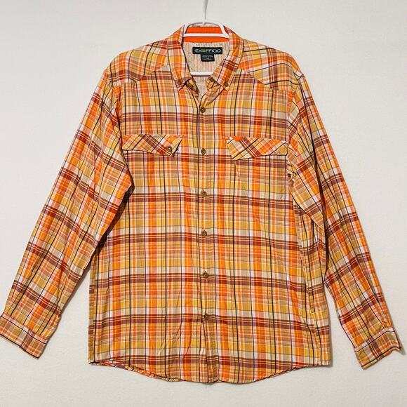 Exofficio Outdoor Shirt Men's Large Orange Long Sleeve Vented Quick Dry Pockets - Picture 1 of 6